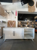Alpine Furniture Tranquility TV Console Credenza – White Wood Media Cabinet with Shelves & Storage Drawers