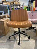 Brown Criss Cross PU Leather Office Chair with Wheels, Adjustable Swivel Seat