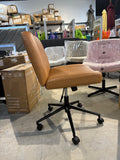 Brown Criss Cross PU Leather Office Chair with Wheels, Adjustable Swivel Seat