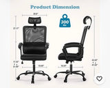 High Back Mesh Ergonomic Office Chair w/ Headrest & Lumar Support/Black