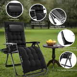 Zero Gravity Reclining Patio Chair with Cushion and Cup Holder Black
