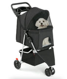 3-Wheel Pet Stroller with Cup Holder and Storage Basket, Black