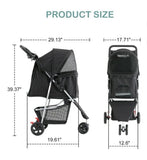 3-Wheel Pet Stroller with Cup Holder and Storage Basket, Black