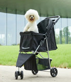 3-Wheel Pet Stroller with Cup Holder and Storage Basket, Black