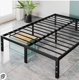 Black Queen Metal Platform Bed Frame with Under-Bed Storage.