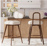 Modern Upholstered Counter Height Bar Stool Set of 2 with Backrest and Wood Legs. Beige