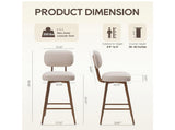 Modern Upholstered Counter Height Bar Stool Set of 2 with Backrest and Wood Legs. Beige