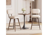 Modern Upholstered Counter Height Bar Stool Set of 2 with Backrest and Wood Legs. Beige
