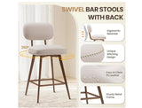 Modern Upholstered Counter Height Bar Stool Set of 2 with Backrest and Wood Legs. Beige