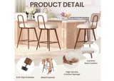 Modern Upholstered Counter Height Bar Stool Set of 2 with Backrest and Wood Legs. Beige