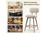 Modern Upholstered Counter Height Bar Stool Set of 2 with Backrest and Wood Legs. Beige