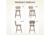 Modern Upholstered Counter Height Bar Stool Set of 2 with Backrest and Wood Legs. Beige