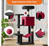 Sweetcrispy 44” Cat Tree Tower w/ Sisal Scratching Posts Condo & Hammock BKRD