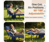 Folding Adjustable Camping Cot with Mattress for Patio or Beach. Blue