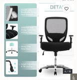 Heavy Duty Mesh Office Chair 500lb Capacity Ergonomic Wide Seat Desk Chair