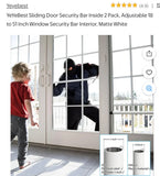 Adjustable Sliding Door Security Bar 2 Pack Window & Patio Door Lock Bar White