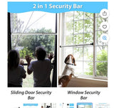 Adjustable Sliding Door Security Bar 2 Pack Window & Patio Door Lock Bar White