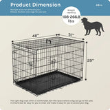 48 Inch Folding Metal Dog Crate Double Door Pet Cage with Divider Tray