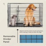 48 Inch Folding Metal Dog Crate Double Door Pet Cage with Divider Tray