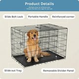 48 Inch Folding Metal Dog Crate Double Door Pet Cage with Divider Tray