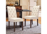 Tufted Dining Chairs Set of 2 Upholstered Parsons Kitchen Chairs Beige