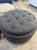 Dark Grey - Fabric Round Storage Ottoman with Reversible Tray Lid – Multi-Functional Footrest, Hidden Storage, Sturdy & Stylish Small Coffee Table for Living Room, Bedroom, or Entryway (Dark Grey)