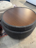 Dark Grey - Fabric Round Storage Ottoman with Reversible Tray Lid – Multi-Functional Footrest, Hidden Storage, Sturdy & Stylish Small Coffee Table for Living Room, Bedroom, or Entryway (Dark Grey)