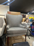 Wingback Chair – 34” Wide Modern Accent Chair, Grey Gray Upholstery, Tapered Wood Legs, Cozy & Stylish