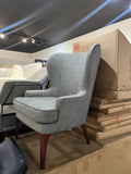 Wingback Chair – 34” Wide Modern Accent Chair, Grey Gray Upholstery, Tapered Wood Legs, Cozy & Stylish