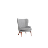 Wingback Chair – 34” Wide Modern Accent Chair, Grey Gray Upholstery, Tapered Wood Legs, Cozy & Stylish