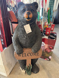 Reduced - 36 in. Tall Outdoor Standing Black Bear with Welcome Sign Yard Statue Decoration - broken foot. Still stands on own