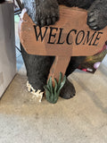 Reduced - 36 in. Tall Outdoor Standing Black Bear with Welcome Sign Yard Statue Decoration - broken foot. Still stands on own