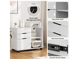 3 Drawer Rolling File Cabinet with Shelves Wood Storage Cabinet. White