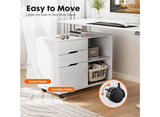 3 Drawer Rolling File Cabinet with Shelves Wood Storage Cabinet. White
