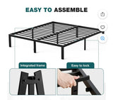 King Metal Platform Bed Frame 14” Heavy Duty No Box Spring Black