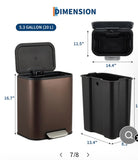 5.3 Gallon Stainless Steel Trash Can Soft Close Step Bin
