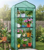 30in Mini Greenhouse 4 Tier Plant Growing Rack Indoor Outdoor PE Cover Green