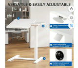 Adjustable Overbed Table with Wheels Rolling Laptop Desk White
