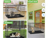 30 Inch Dog Crate Double Door Folding Metal Wire Kennel with Tray Black