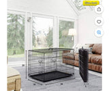 30 Inch Dog Crate Double Door Folding Metal Wire Kennel with Tray Black