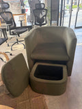 Upholstered Accent Chair with Storage Ottoman Barrel Chair Set. Green