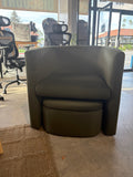 Upholstered Accent Chair with Storage Ottoman Barrel Chair Set. Green