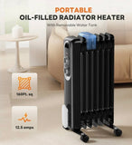 Electric Oil-Filled Radiator Space Heater Adjustable Thermostat Portable Black