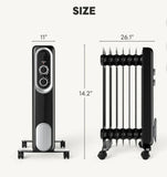Electric Oil-Filled Radiator Space Heater Adjustable Thermostat Portable Black