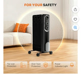 Electric Oil-Filled Radiator Space Heater Adjustable Thermostat Portable Black
