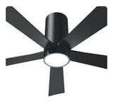 52-Inch Smart Flush Mount Ceiling Fan with LED Light Black Modern Design