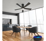 52-Inch Smart Flush Mount Ceiling Fan with LED Light Black Modern Design