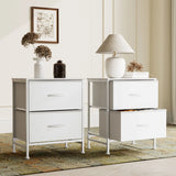 2 Drawer Nightstand, Small Dresser with Fabric Storage Bins, Versatile Bedside Table for Bedroom, Living Room, Dorm, or Entryway, Compact End Table with Sturdy Wood Top, white
