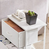 2 Drawer Nightstand, Small Dresser with Fabric Storage Bins, Versatile Bedside Table for Bedroom, Living Room, Dorm, or Entryway, Compact End Table with Sturdy Wood Top, white