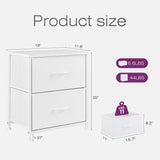 2 Drawer Nightstand, Small Dresser with Fabric Storage Bins, Versatile Bedside Table for Bedroom, Living Room, Dorm, or Entryway, Compact End Table with Sturdy Wood Top, white